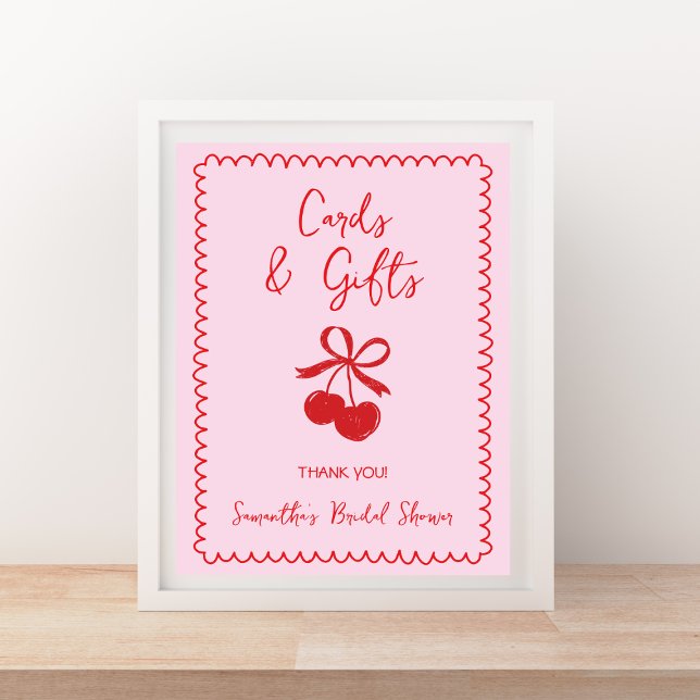 Karten und Geschenke Handgezeichnetes Brautparty Poster (Cards & Gifts Cherry Bow Hand Drawn Bridal Shower Poster)