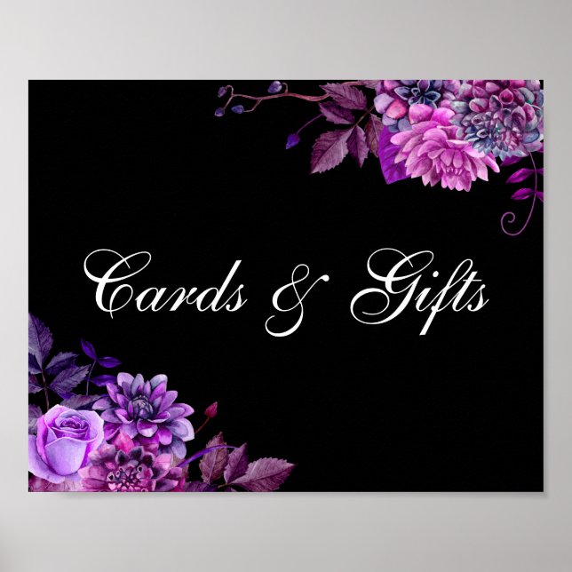 Karten und Geschenke. Lila Blume. Schwarzes Hochze Poster (Vorne)
