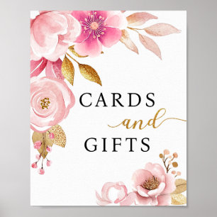 Karten und Geschenke Rosa Rosa Gold Elegante Blume Poster