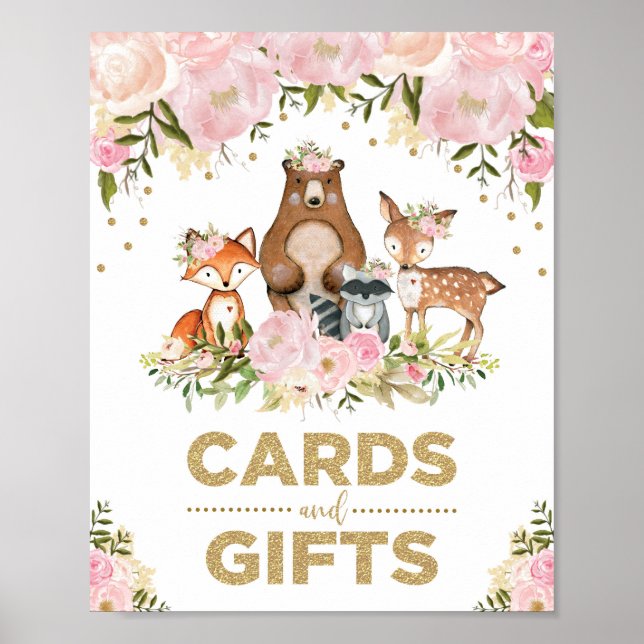 Karten und Geschenke Rosa Woodland Babydusche Deko (Vorne)