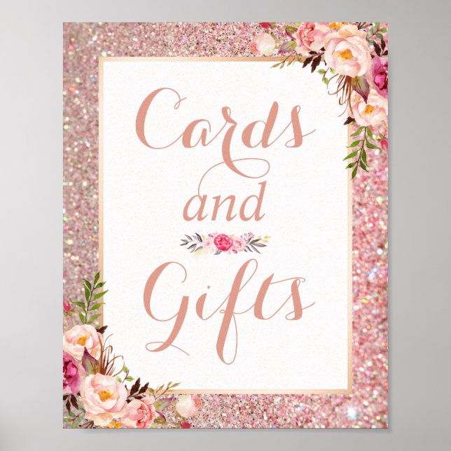 Karten und Geschenke Rose Gold Glitzer Blumenzehen Poster (Vorne)