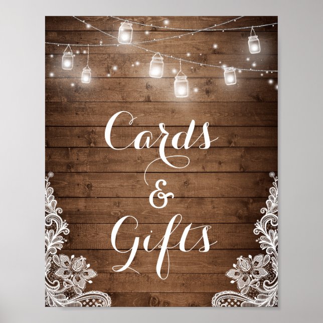 Karten und Geschenke | Rustikale Holzreihenleuchte Poster (Vorne)