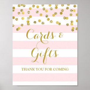 Karten und Geschenke Schild Rosa Streifen Gold Kon