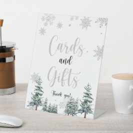 Karten und Geschenke Silber Glitzer Winterzeichen Sockelschild