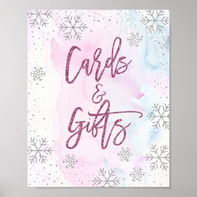 Karten und Geschenke Snowflake Glitzer Magenta Poster (Vorne)