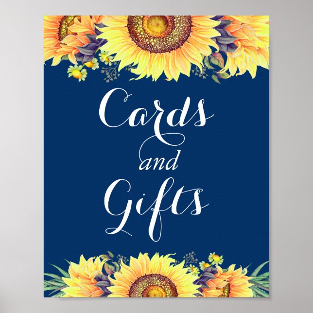 Karten und Geschenke Sonnenblumen Navy Blue Weddin Poster (Vorne)
