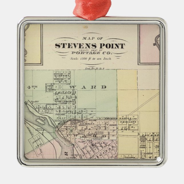 Karten von Stevens Punkt, Elroy und Wonewoc Silbernes Ornament (Vorne)