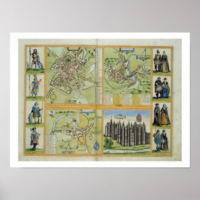 Karten von York, Shrewsbury, Lancaster und Richmon Poster (Vorne)