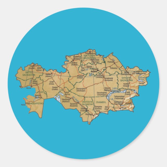 Kartenaufkleber für Kasachstan Runder Aufkleber (Vorderseite)