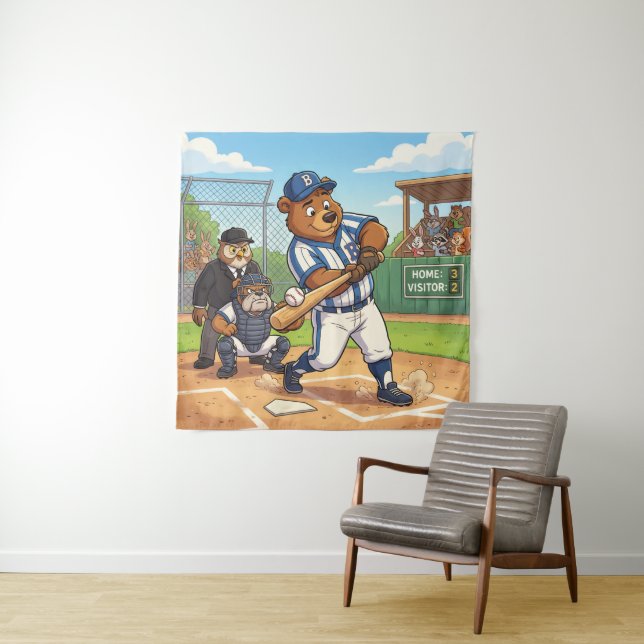 Kartenbär spielt Baseball Wandteppich (Beispiel)