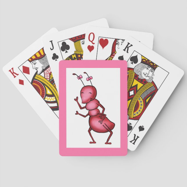 Kartendecke, Niedlicher Ant-Cartoon, rosa Grenze Spielkarten (Rückseite)