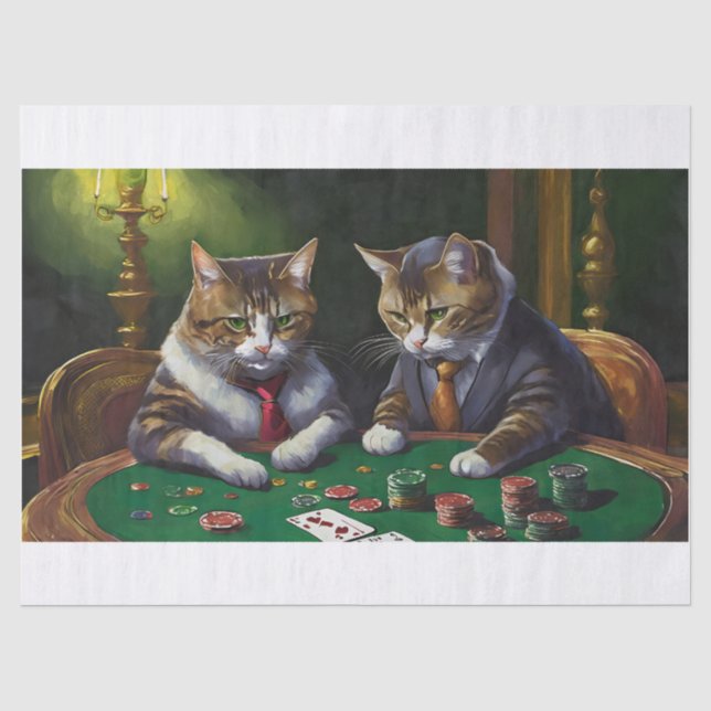 Kartenhaie, Katzen, die Karten spielen Seidenpapier (Vorderseite)