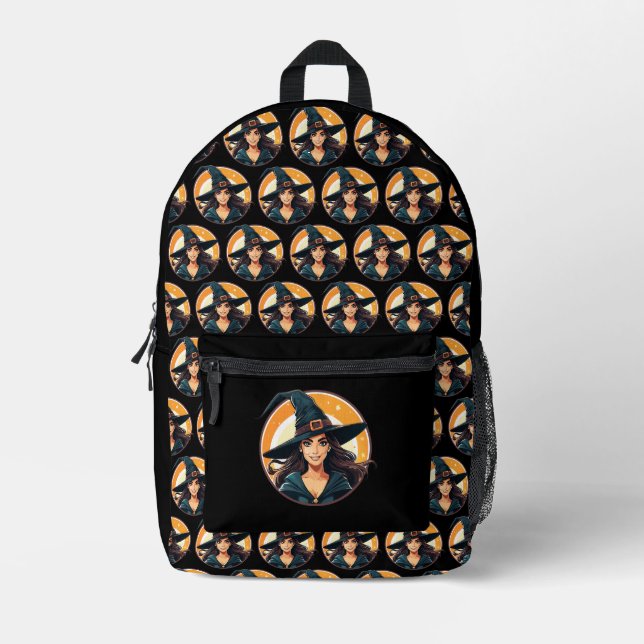 Kartenhalloween-Hexenporträt Bedruckter Rucksack (Vorderseite)