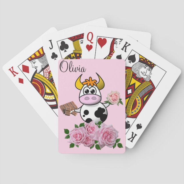 Kartenhalterung Kuh Blütenrosa Rosen Spielkarten (Rückseite)