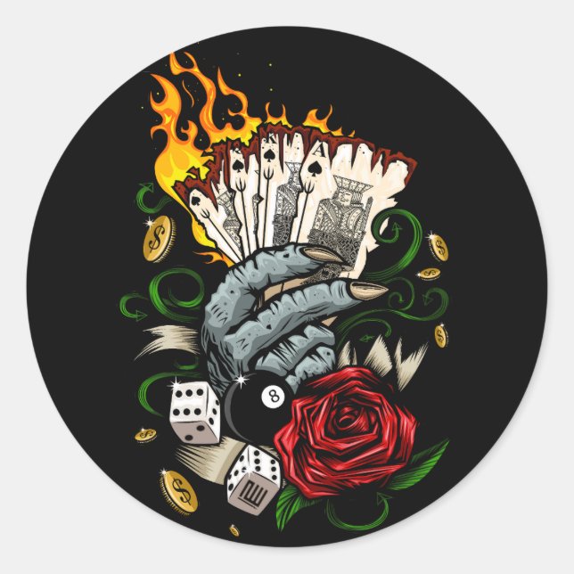 Kartenhand Runder Aufkleber (Vorderseite)