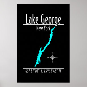 Kartenkoordinaten der Uferlinie des Lake George, N Poster