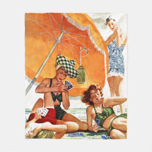 Kartenspiel am Strand durch Alex Ross Fleecedecke
