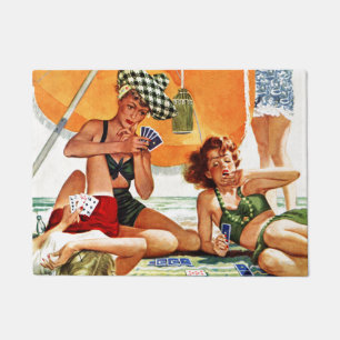 Kartenspiel am Strand durch Alex Ross Fußmatte