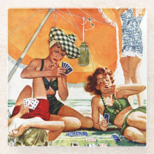 Kartenspiel am Strand durch Alex Ross Glasuntersetzer