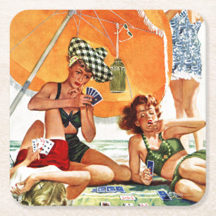 Kartenspiel am Strand durch Alex Ross Rechteckiger Pappuntersetzer