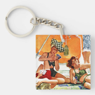 Kartenspiel am Strand durch Alex Ross Schlüsselanhänger