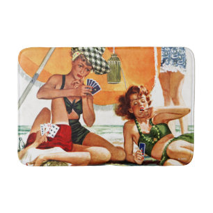 Kartenspiel am Strand von Alex Ross Badematte