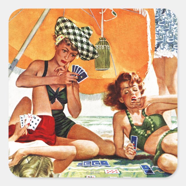 Kartenspiel am Strand von Alex Ross Quadratischer Aufkleber (Vorderseite)