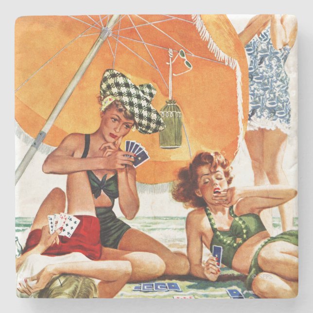 Kartenspiel am Strand von Alex Ross Steinuntersetzer (Vorderseite)