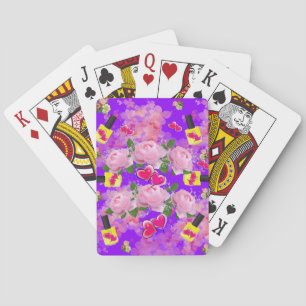 Kartenspiel Deck Floral Rosa Herzen Gelb Polnisch Spielkarten