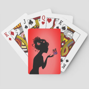 Kartenspiel Die Frau rote Schmetterlinge Spielkarten