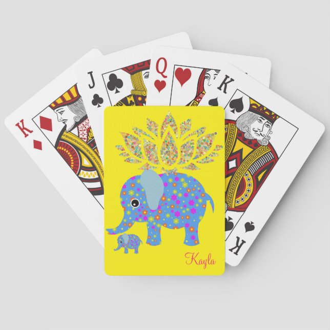 Kartenspiel - farbenfrohe Elefantengelb Spielkarten (Rückseite)