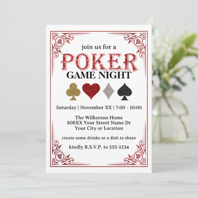 Kartenspiel Night Poker Party Einladung (Stehend Vorderseite)