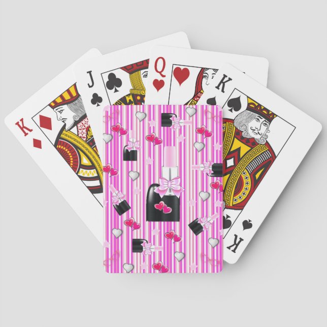 Kartenspiel Pink Nail Polnischer Herzstreifen Spielkarten (Rückseite)