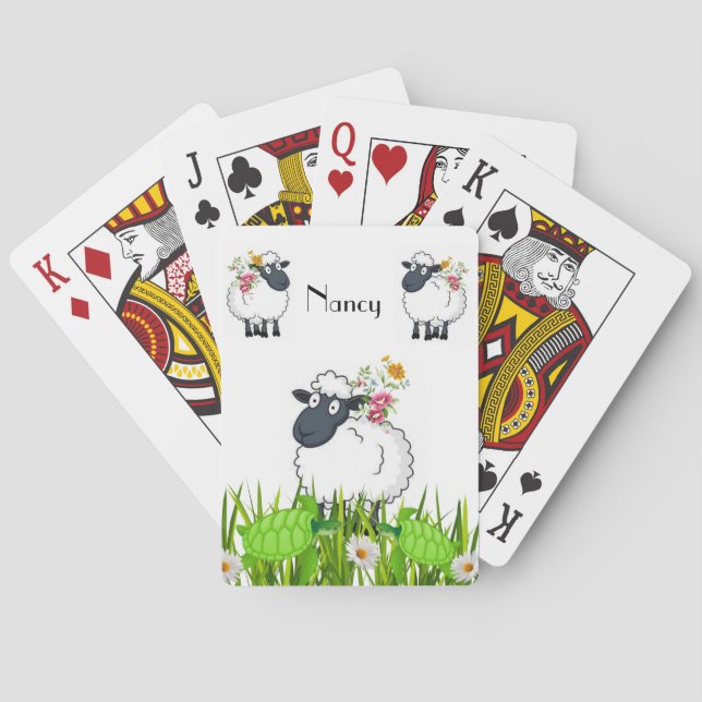 Kartenspiel Schafschildkröten Blumengras Spielkarten (Rückseite)