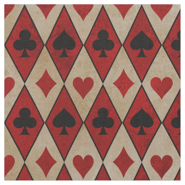 Kartenspielen auf Rot und Tan Stoff (Nahaufnahme)