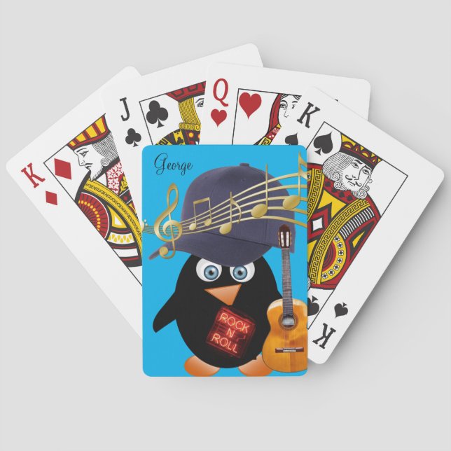 Kartenspielen Deck Penguin Blue Gitarre Rock'n'Rol Spielkarten (Rückseite)