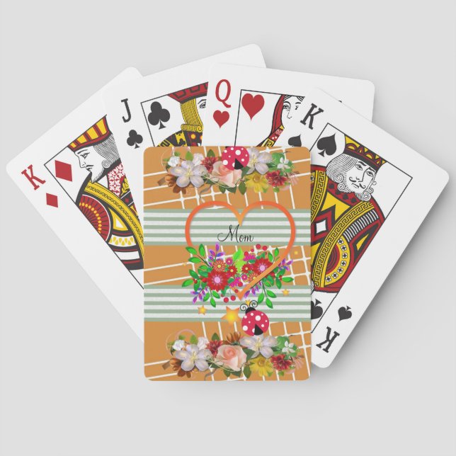 Kartenstapel Floral Ladybug Streifen Spielkarten (Rückseite)