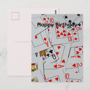 Kartenstapel verstreuter Spielkarten, Geburtstagsp Postkarte
