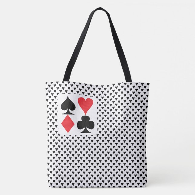 Kartensymbole Muster und schwarze Herzen Tasche (Rückseite)