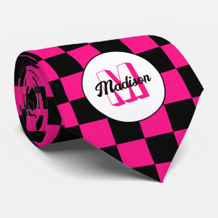 Kartierte Quadrate mit rosa, schwarz Retrogramm Krawatte