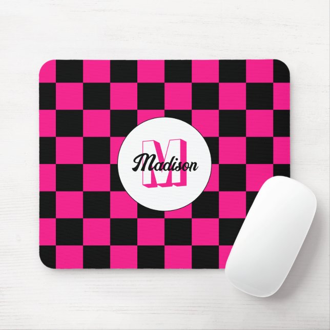 Kartierte Quadrate mit rosa, schwarz Retrogramm Mousepad (Mit Mouse)