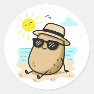 Kartoffel Am Strand Sommerstimmung Runder Aufkleber