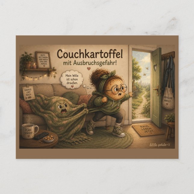 Kartöffelchen im Wohnzimmer – Postkarte (Vorderseite)