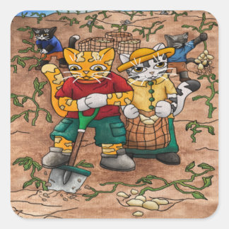 Kartoffelernte Feldkatzen Quadratischer Aufkleber