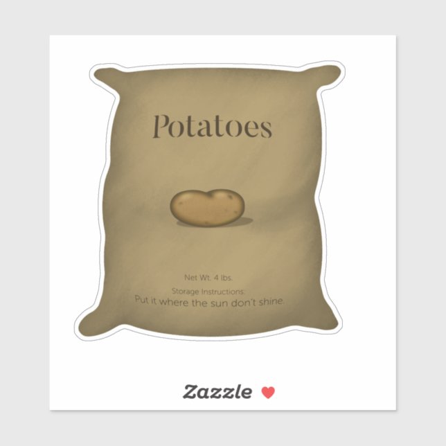 Kartoffelsack mit humorvollen Aufbewahrungshinweis Aufkleber (Blatt)