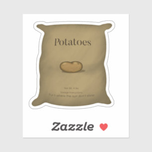 Kartoffelsack mit humorvollen Aufbewahrungshinweis Aufkleber