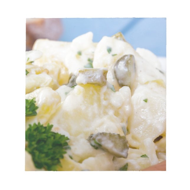 Kartoffelsalat mit Wurst und Senf Notizblock (Vorderseite)