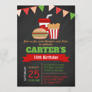 Karton Burgers and Fries Birthday Party Einladung