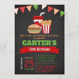 Karton Burgers and Fries Birthday Party Einladung