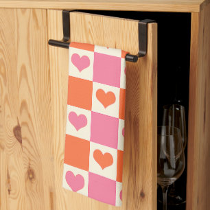 Karton-Herzen in Rosa, Orange und Creme Geschirrtuch